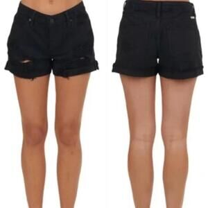 KanCan Black High Rise Distressed Cuffed Denim Shorts Juniors 7/27 NWT